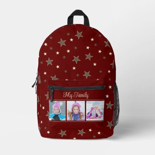 My Family Photos and with Stars on Burgundy Printed Backpack