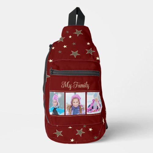 My Family Photos and with Stars on Burgundy Sling Bag