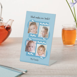 My family photos white and blue pedestal sign