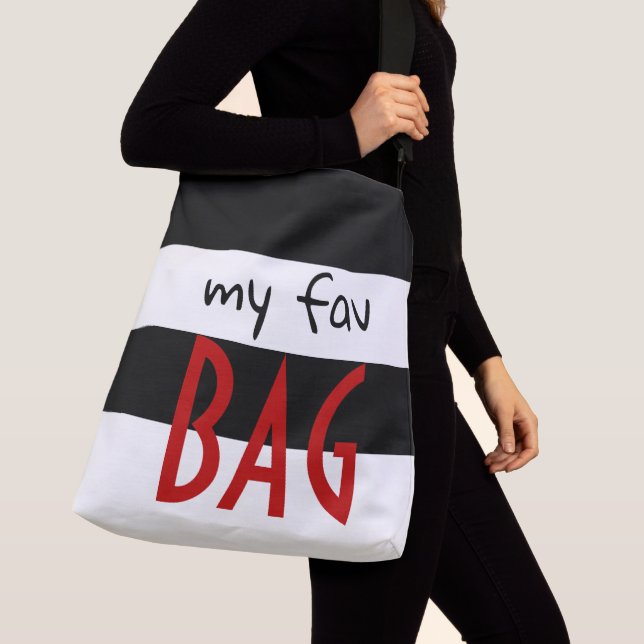 My Fav Bag or your Text Striped Pattern Black Red (Close Up)