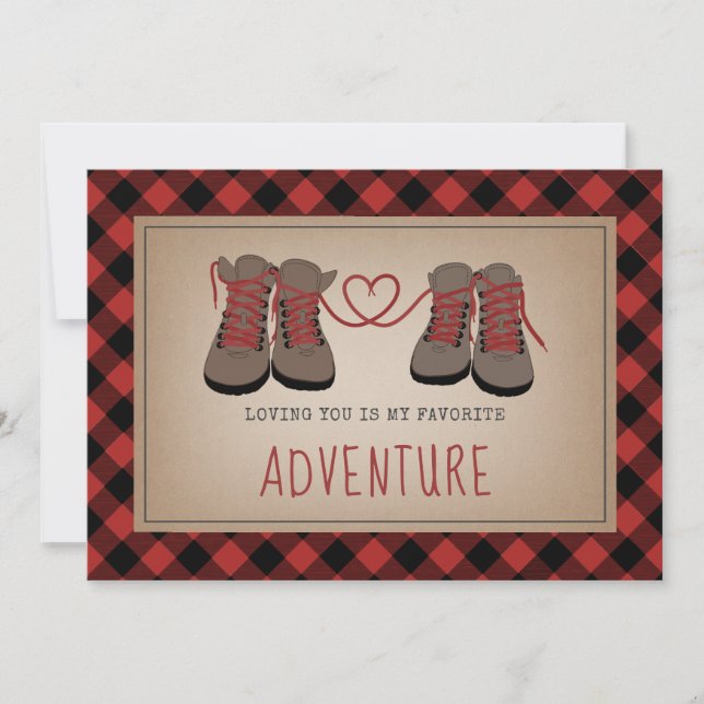 My Favorite Adventure Love Hiking Boots Valentine Invitation (Front)