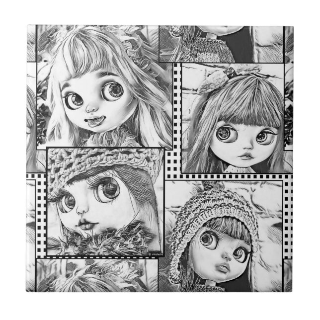 My favorite black and white patchwork dolls  ceramic tile (Front)
