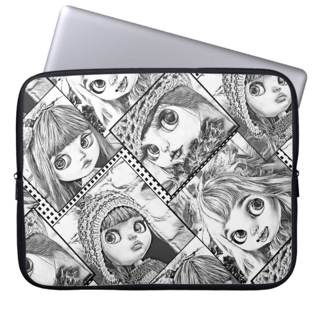 My favorite black and white patchwork dolls  laptop sleeve (Front)
