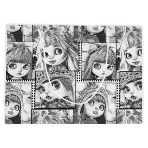 My favorite black and white patchwork dolls  large gift bag