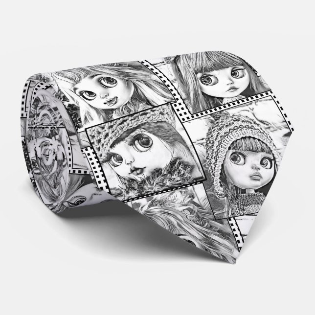 My favorite black and white patchwork dolls  neck tie (Rolled)
