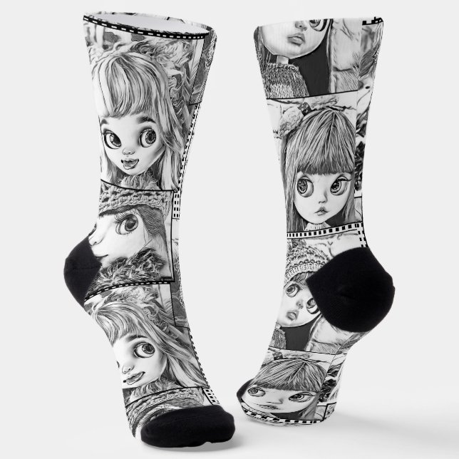 My favorite black and white patchwork dolls  socks (Angled)