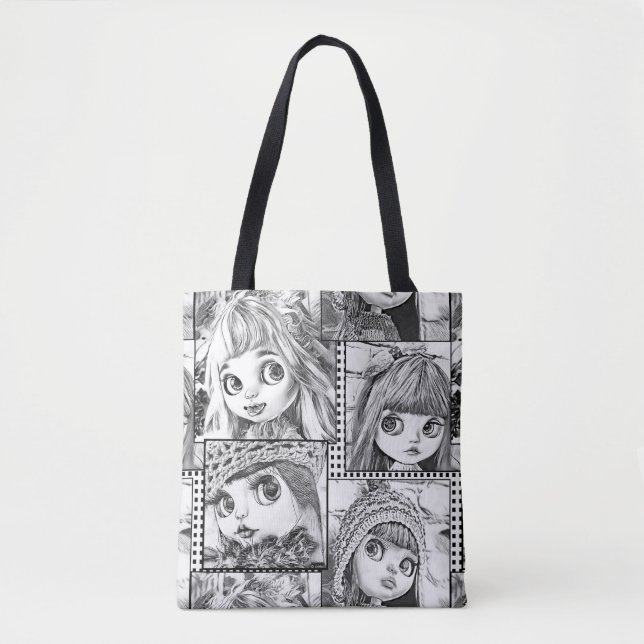 My favorite black and white patchwork dolls  tote bag (Front)