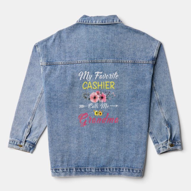 My Favorite Cashier Calls Me Grandma Flowers Mothe Denim Jacket (Back)