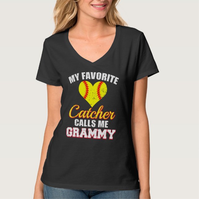 My Favorite Catcher Calls Me Grammy Catcher Softba T-Shirt (Front)