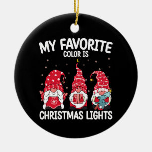 My Favorite Color Is Christmas Lights Gnome Ceramic Ornament