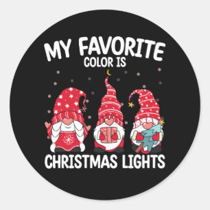 My Favorite Color Is Christmas Lights Gnome Classic Round Sticker