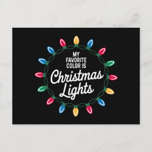My Favorite Color Is Christmas Lights Wreath Bulbs Holiday Postcard
