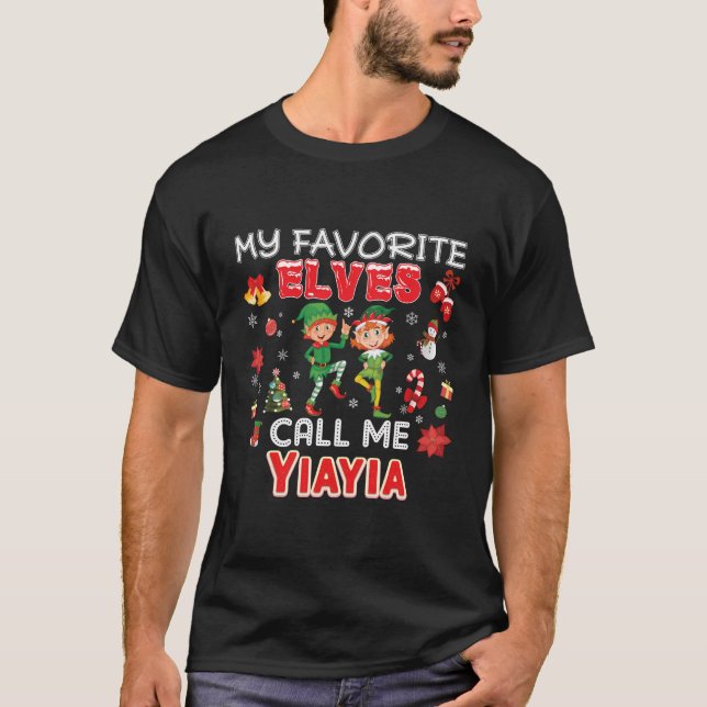 My Favorite Elves Call Me Yiayia Christmas Elf Mer T-Shirt (Front)