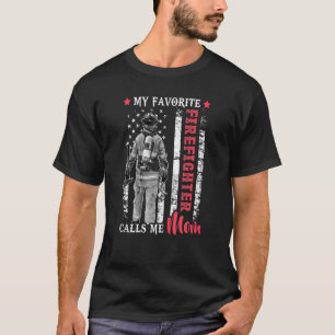 My Favorite Firefighter Calls Me Mom Usa Flag Wome T-Shirt