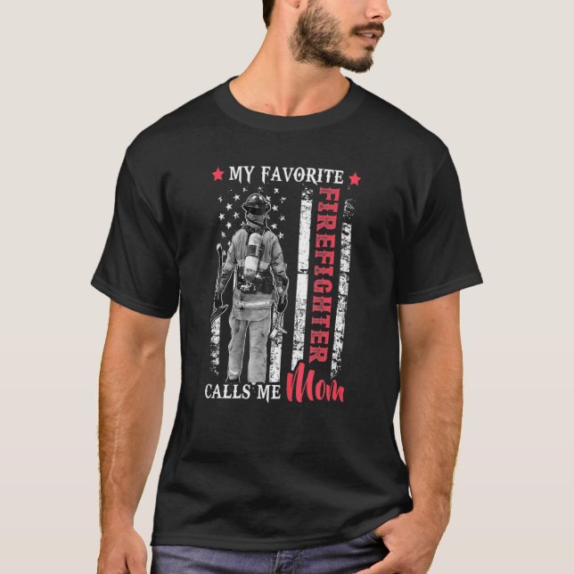 My Favorite Firefighter Calls Me Mom Usa Flag Wome T-Shirt (Front)