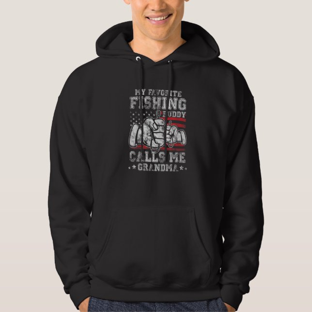 My Favorite Fishing Buddy Call Me GrandMa US Flag  Hoodie (Front)