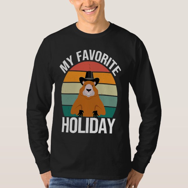 MY FAVORITE HOLDIDAY  GROUNDHOG DAY SUNSET RETRO T-Shirt (Front)