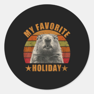 My Favorite Holiday Funny Retro Vintage Groundhog Classic Round Sticker