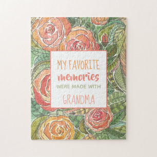 My Favorite Memories are with Grandma Pink Roses Jigsaw Puzzle