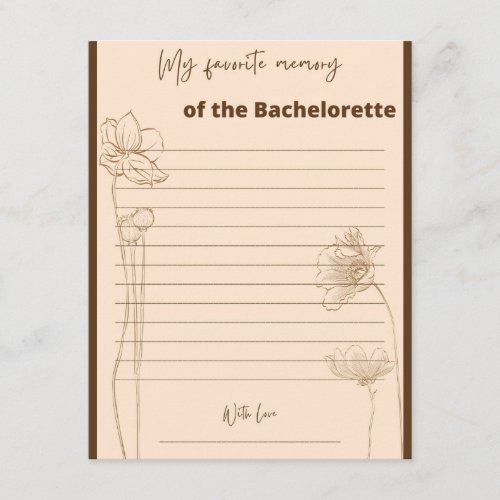 My Favorite Memory Bachelorette Party Game Enclosure Card