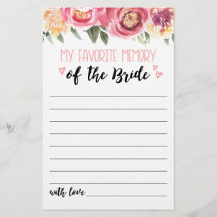 My favorite memory Bridal Shower or Hen Party game