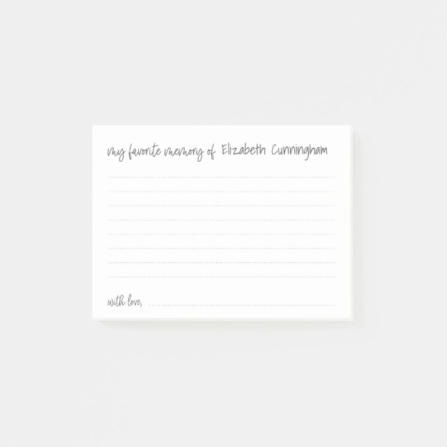 My Favorite Memory Funeral Modern Attendance Card Post-it Notes (Front)