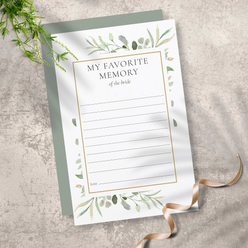 My Favorite Memory Greenery Bridal Shower Card