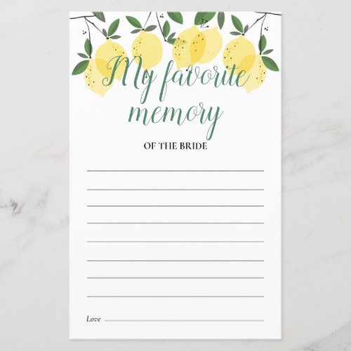 My Favorite Memory Lemons Bridal Shower Card