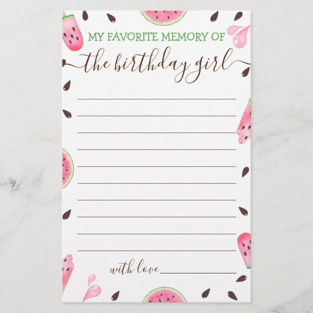 My Favorite Memory Of The Birthday Girl Card (Front)