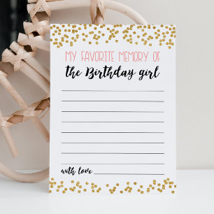 My Favorite memory of the Birthday girl Game Card