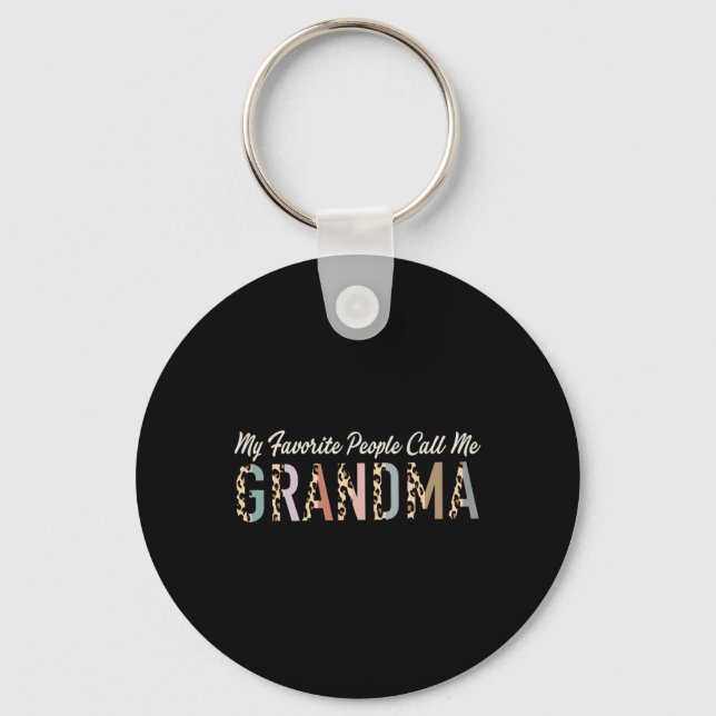 My Favorite People Call Me Grandma Gifts Leopard M Keychain (Front)