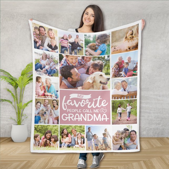 My Favorite People Call me Grandma Photo Collage Fleece Blanket (Creator Uploaded)