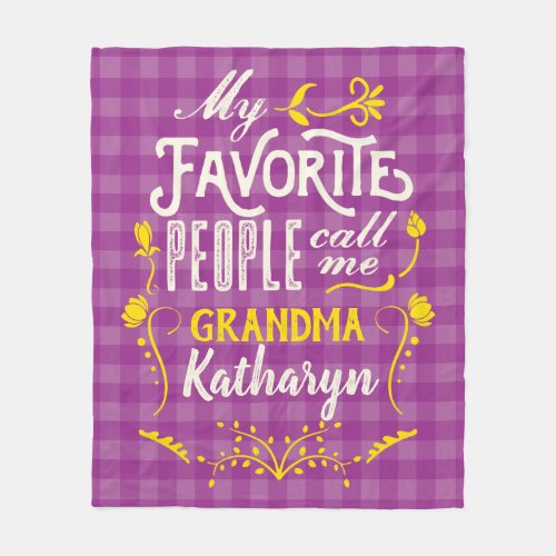 My Favorite People Call Me Grandma Purple Gingham Fleece Blanket