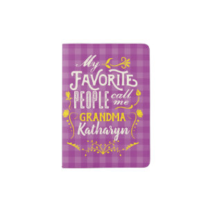 My Favorite People Call Me Grandma Purple Gingham Passport Holder