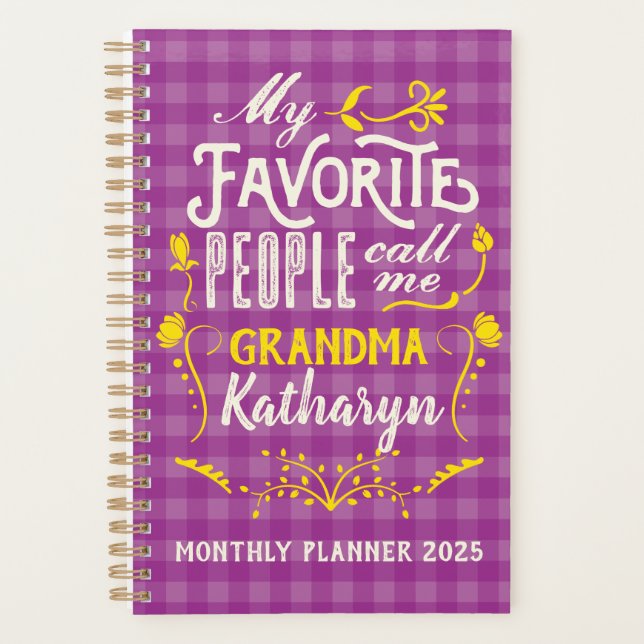 My Favorite People Call Me Grandma Purple Gingham Planner (Front)