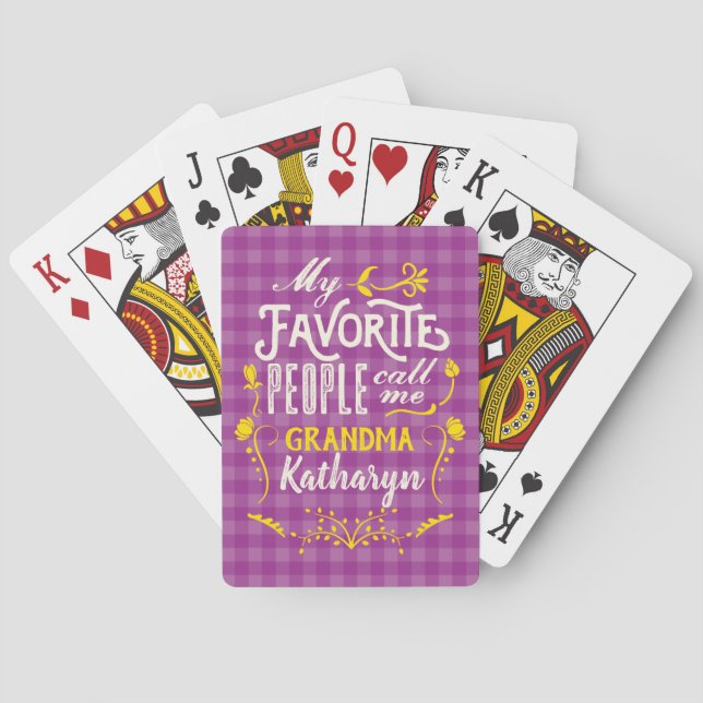 My Favorite People Call Me Grandma Purple Gingham Poker Cards (Back)