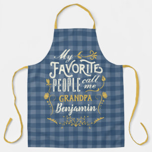 My Favorite People Call Me Grandpa Blue Gingham Apron