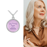 My Favorite People Call Me Nana Sterling Silver Necklace<br><div class="desc">A Fun Quote For Grandma. Purple script typography on a pretty pink background. You can change the text to Mimi,  GiGi,  Nona,  Mama,  etc... </div>