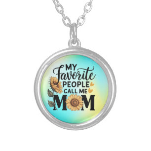 My Favorite People Call Mom Funny Mom Family Gift Silver Plated Necklace