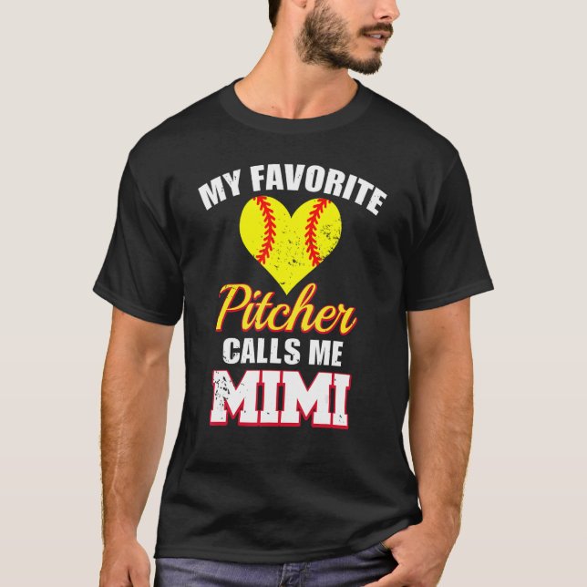 My Favorite Pitcher Calls Me Mimi Pitcher Softball T-Shirt (Front)