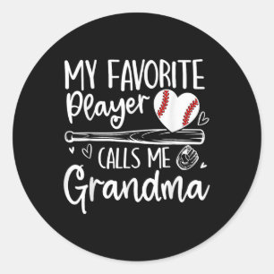 My Favorite Player Calls Me Grandma Baseball Heart Classic Round Sticker