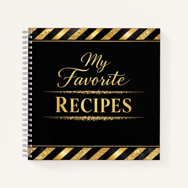 My Favorite Recipes - Black Gold Script CookBook Notebook (Front)