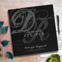 recipe book with custom monogram, black binder