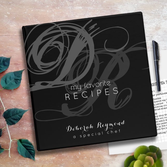 My Favorite Recipes Monogrammed Black Binder Book (Creator Uploaded)