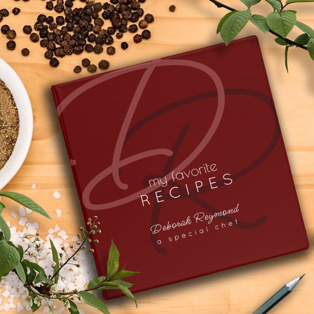 My Favorite Recipes Monogrammed Dark-Red 3 Ring Binder (Creator Uploaded)