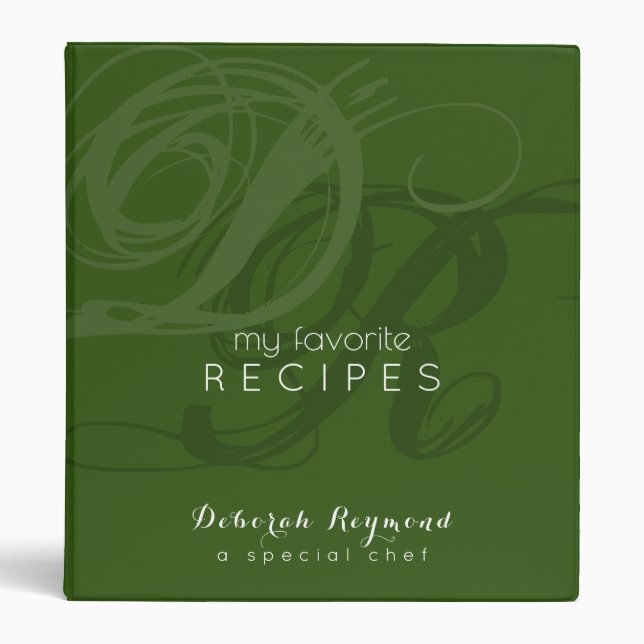my favorite Recipes Monogrammed Green 3 Ring Binder (Front)