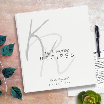 My Favorite Recipes Monogrammed White Binder Book by mixedworld at Zazzle