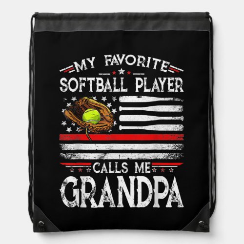 My Favorite Softball Player Calls Me Grandpa Drawstring Bag