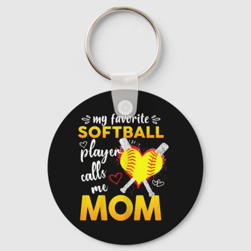 My Favorite Softball Player Calls Me Mom Keychain