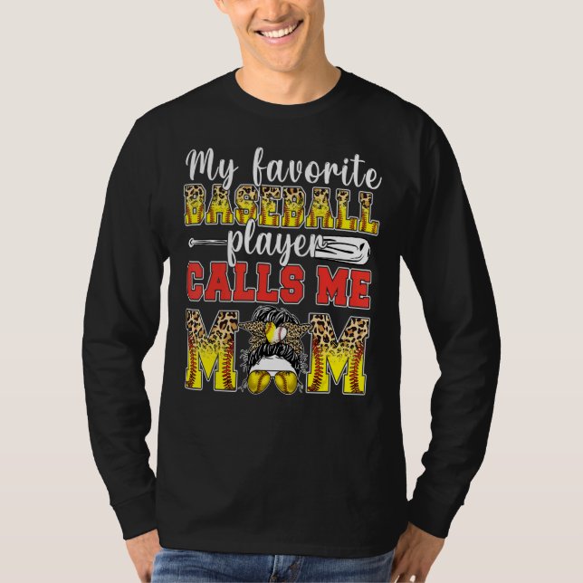 My Favorite Softball Player Calls Me Mom Leopard M T-Shirt (Front)